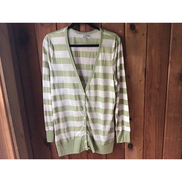 Old Navy V Neck Cartigan Size XXL Green Stripe Tissue Weight Long Sleeves - Picture 1 of 8